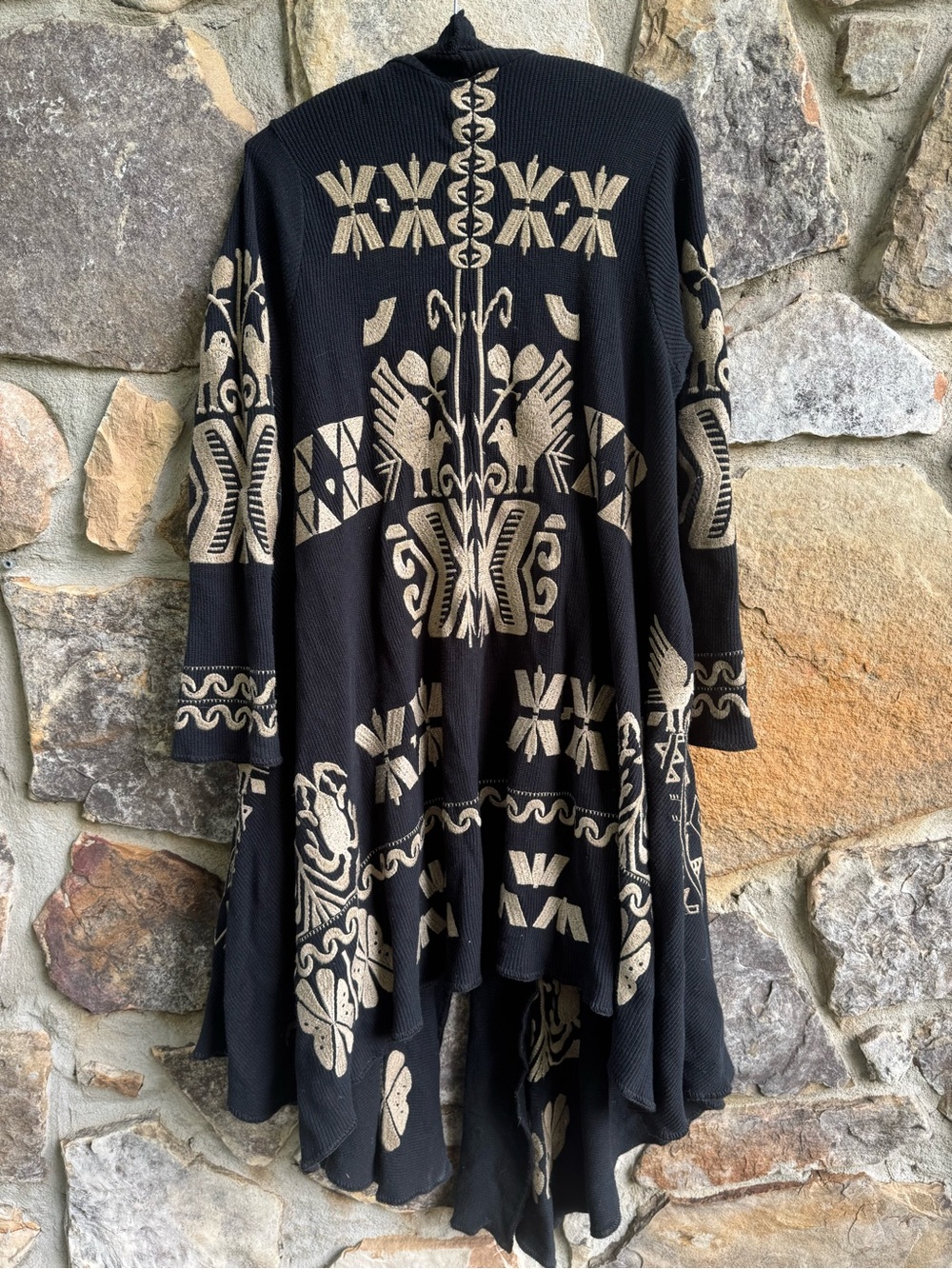 Johnny Was Biya Black Embroidered Tribal Boho Duster Cardigan XS Southwestern